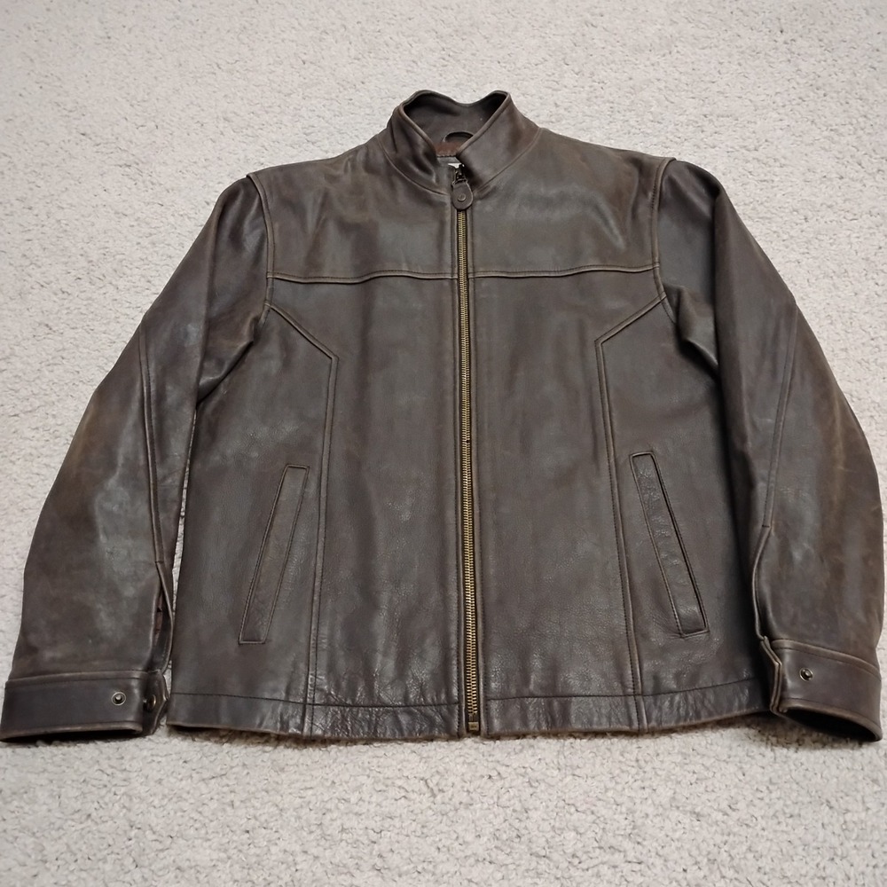 Vintage The Territory Ahead Jacket Mens M Zip Brown Motorcycle Leather Bomber